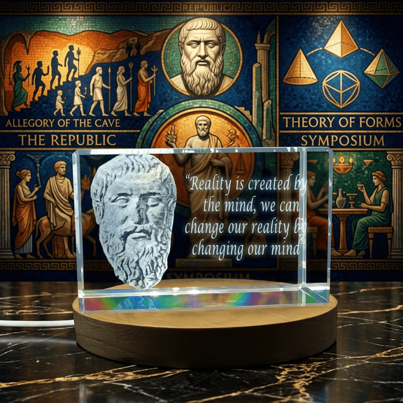 Plato Quotes Engraved Crystal with LED Base Light - Thoughtful Recognition Gift