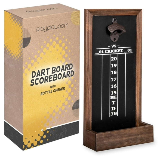 Platoon Dart Scoreboard & Holder Wall Mount with Bottle Opener - Wood Chalkboard Dart Board Game Room Accessories & Decor for Man Cave Dartboard Cabinet, Storage