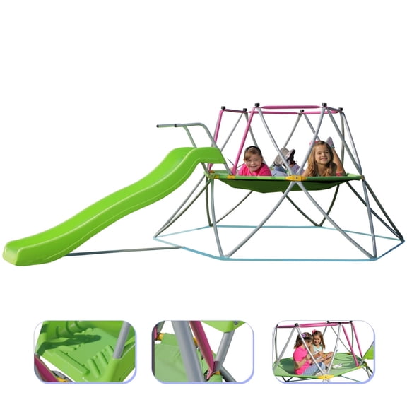 Platports Kids Dome Climber with Slide Set- Indoor Outdoor Playground - Age 3-10 - 55 inches mat