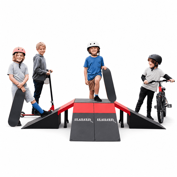 PLATPORTS Skateboard Ramp Set for Kids Ages 6-12, BMX Bike Ramp, Scooter Ramp & RC Car Ramp, 20+ Modular Configurations, Backyard Skate Park with Tabletop Jump and Launch Ramps