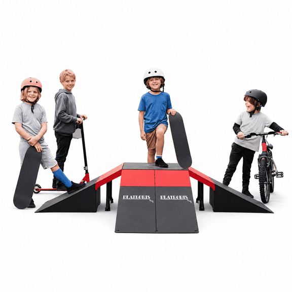 PLATPORTS Skateboard Ramp Set for Kids Ages 6-12, BMX Bike Ramp, Scooter Ramp & RC Car Ramp, 20+ Modular Configurations, Backyard Skate Park with Tabletop Jump and Launch Ramps