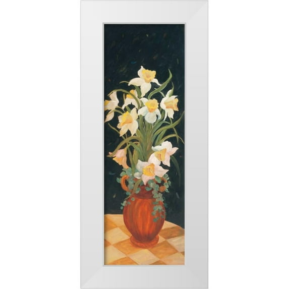 Platt, Leila 11x24 White Modern Wood Framed Museum Art Print Titled - Daffodils at Dark
