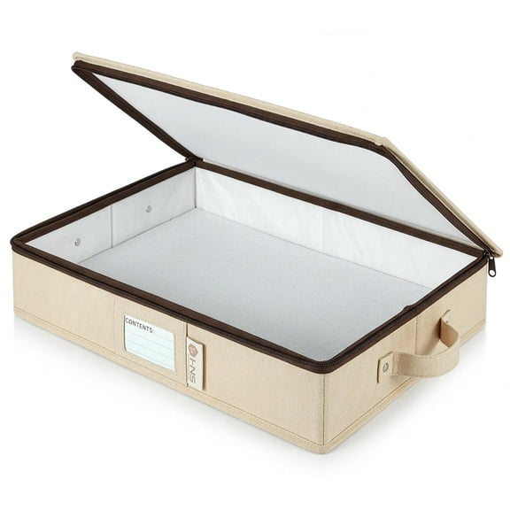 Platter Storage Container Hard Shell China Organizer with Dividers Protects up to 4 Platters for Moving and Seasonal Storage, Beige
