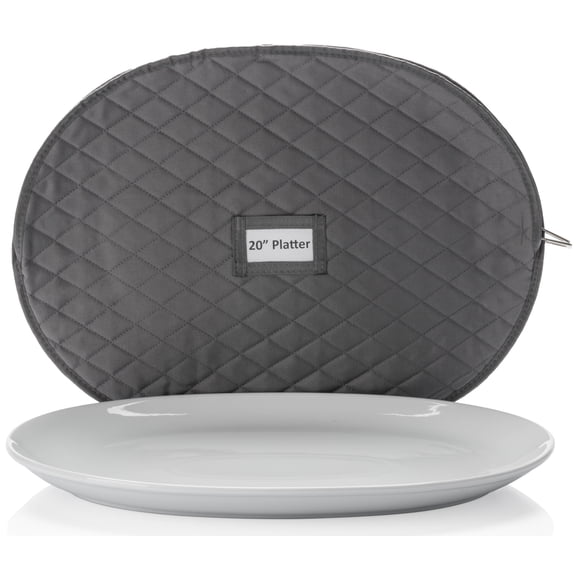 Platter Storage Case - 20" x 15" with Padded Interior and Label Holder - Gray - China Storage Containers for Plates and Charges