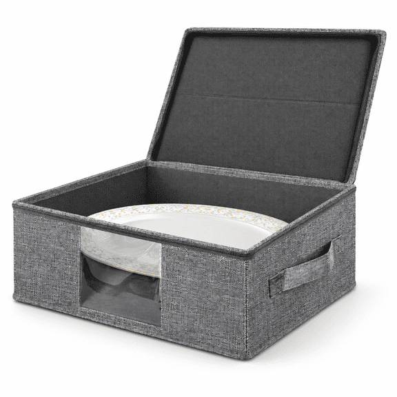 Platter Storage Case Gray Stackable Hard Shell Dish Storage for Dinnerware Transport