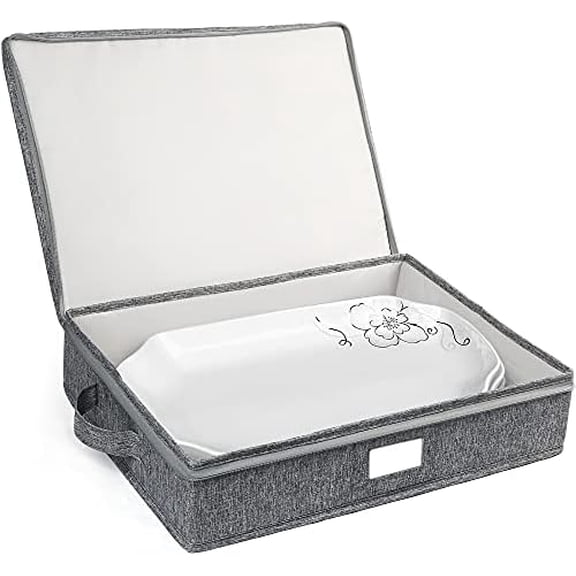 Platter Storage Case, Hard Shell, China Storage Container for Moving, 17x13x3.5 in, 5 Felt Dividers Included