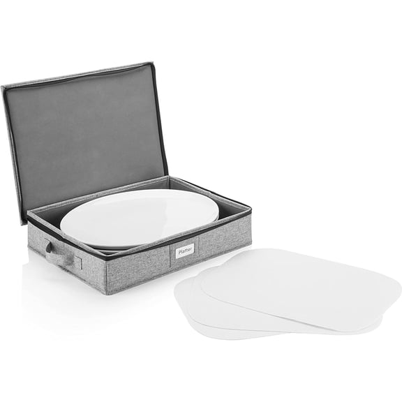 Platter Storage Case - Hard Shell and Stackable with Padded Interior Fits 4 Serving Platters 3 Large Felt Dividers Included 17"W x 13"D 4"H China Containers for Plates