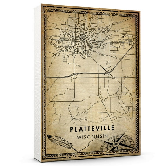 Platteville Vintage Map Prints Canvas, Wisconsin Map Art Canvas, Canvas, Platteville Map City style vintage Canvas , Canvas Wall Art, Street Map Artwork Canvas