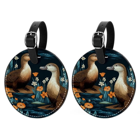 Platypus 2pcs PU Leather Round Bag Tags Suitcase Handbag Tags with Privacy Cover and Name ID Tag for Travel Luggage, Handbags, Backpacks, School Bags