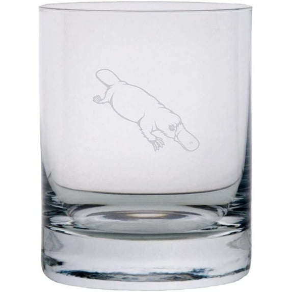 Platypus Body Zoo Animal Themed Etched 10.25oz Crystal Rocks Whisky Glass