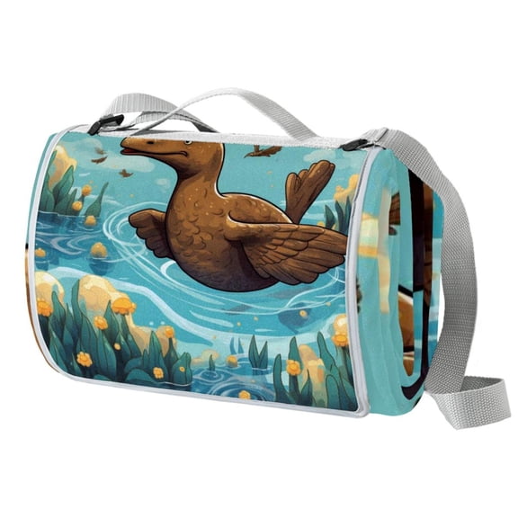 Platypus Canvas Picnic Mat Waterproof Beach Blanket Sandproof Outdoor Camping Rug Foldable Compact Lightweight Portable Mat for Travel Hiking Park Grass 60"x80"
