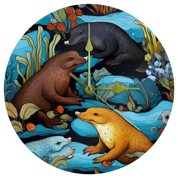 Platypus Circular Acrylic Wall Clock – Contemporary Design, Silent Ticking – 12 inch Diameter – Easy to Read Numbers – Home or Office Decor