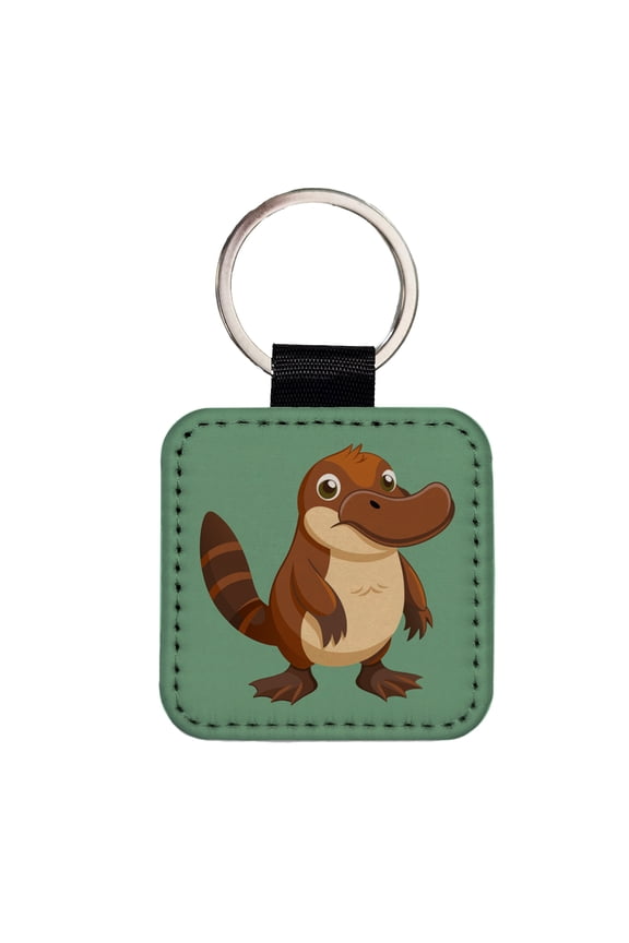 Platypus Cute Faux Leather Square Keychain