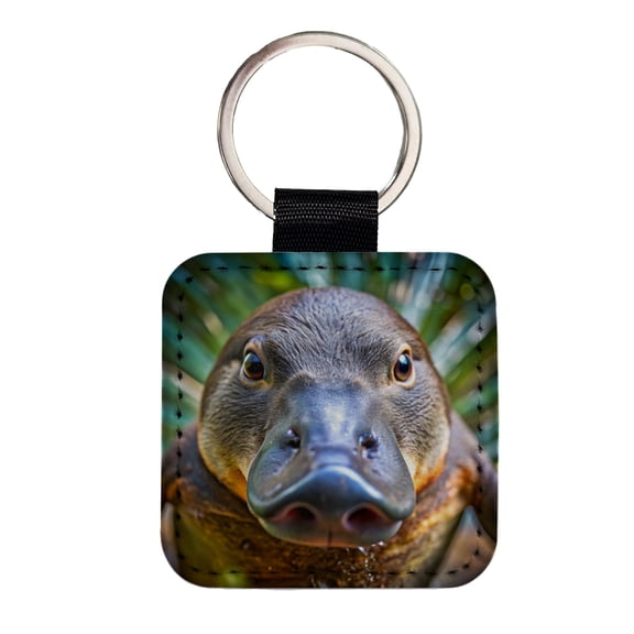 Platypus Face Faux Leather Square Keychain