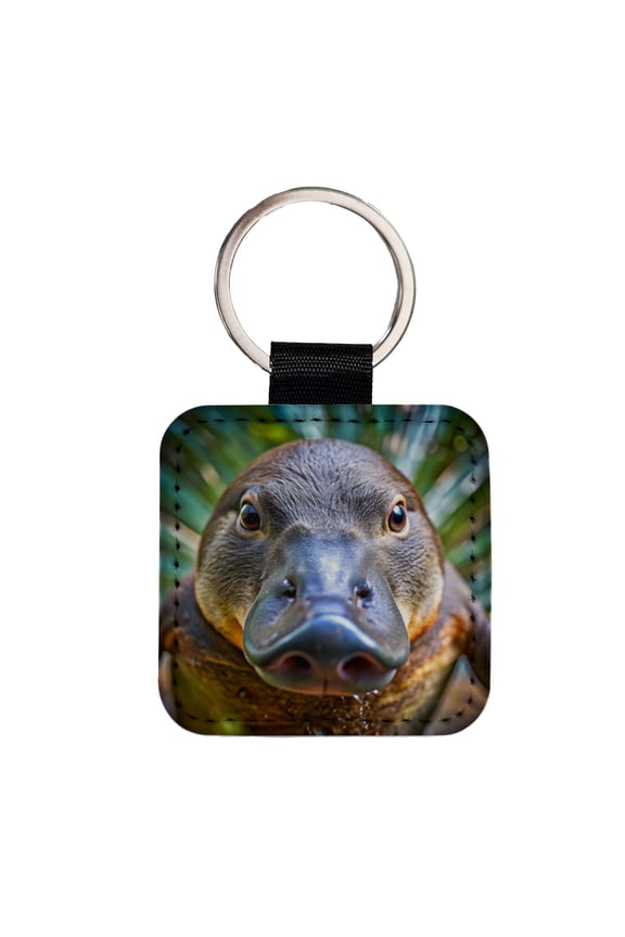Platypus Face Faux Leather Square Keychain