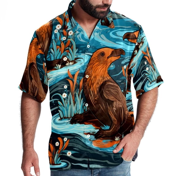 Platypus Men's Casual Hawaiian Shirt Printed Button Down Short Sleeve Summer Beach Shirts Unisex
