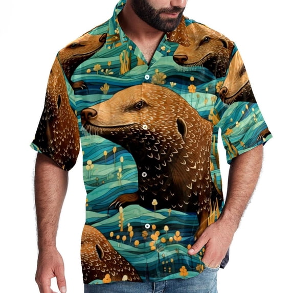 Platypus Men's Hawaiian Button Down Printed Short Sleeve Summer Beach Shirts