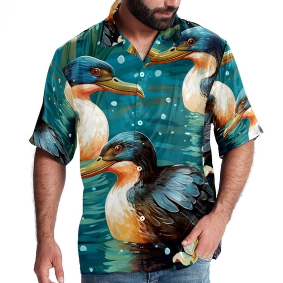 Platypus Men's Hawaiian Printed Short Sleeve Button Down Casual Beach Shirt's, Unisex
