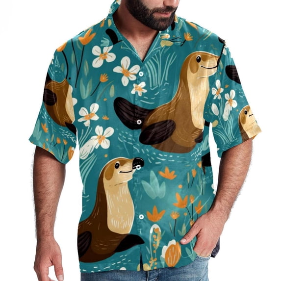 Platypus Men's Short Sleeve Beach Shirts, Casual Printed Button Down Poplin Shirt Summer.