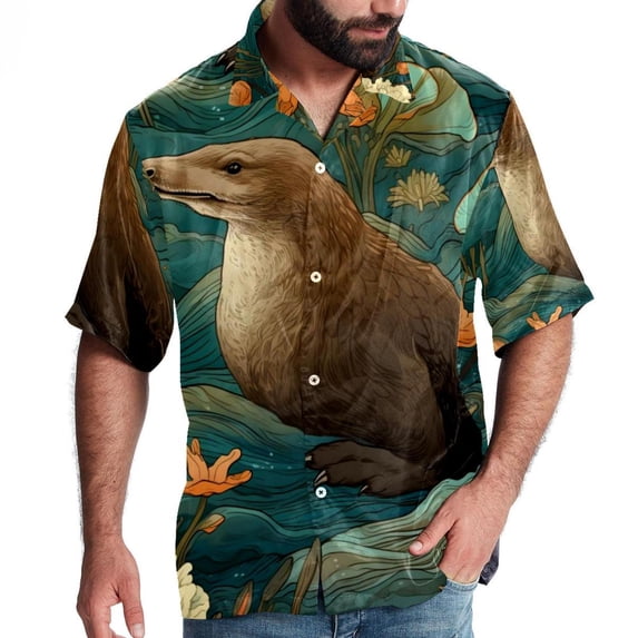 Platypus Men's Short Sleeve Beach Shirts, Casual Printed Button Down, Summer Unisex Spread Collar Tops