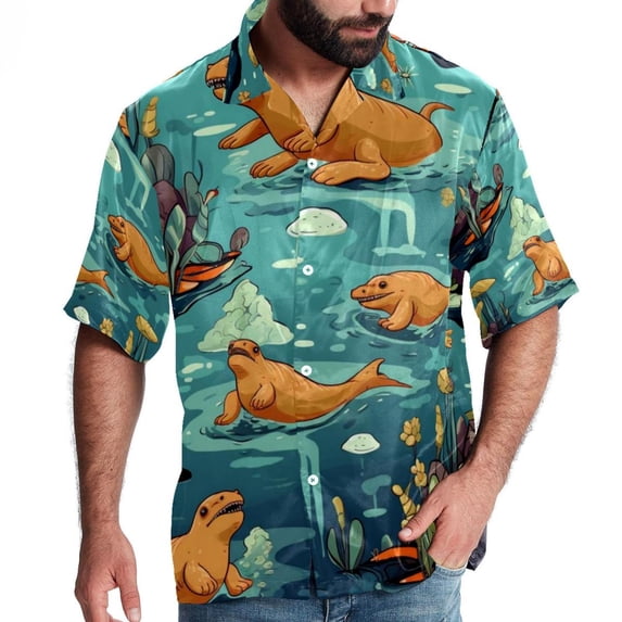 Platypus Men's Short Sleeve Beach Shirts, Casual Printed Button Down, Summer Unisex Spread Collar Tops