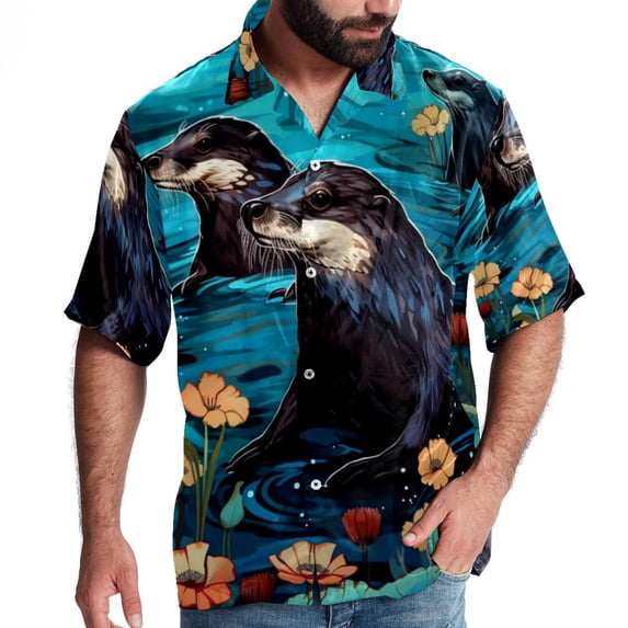 Platypus Men's Short Sleeve Beach Shirts, Casual Printed Button Down, Summer Unisex Spread Collar Tops