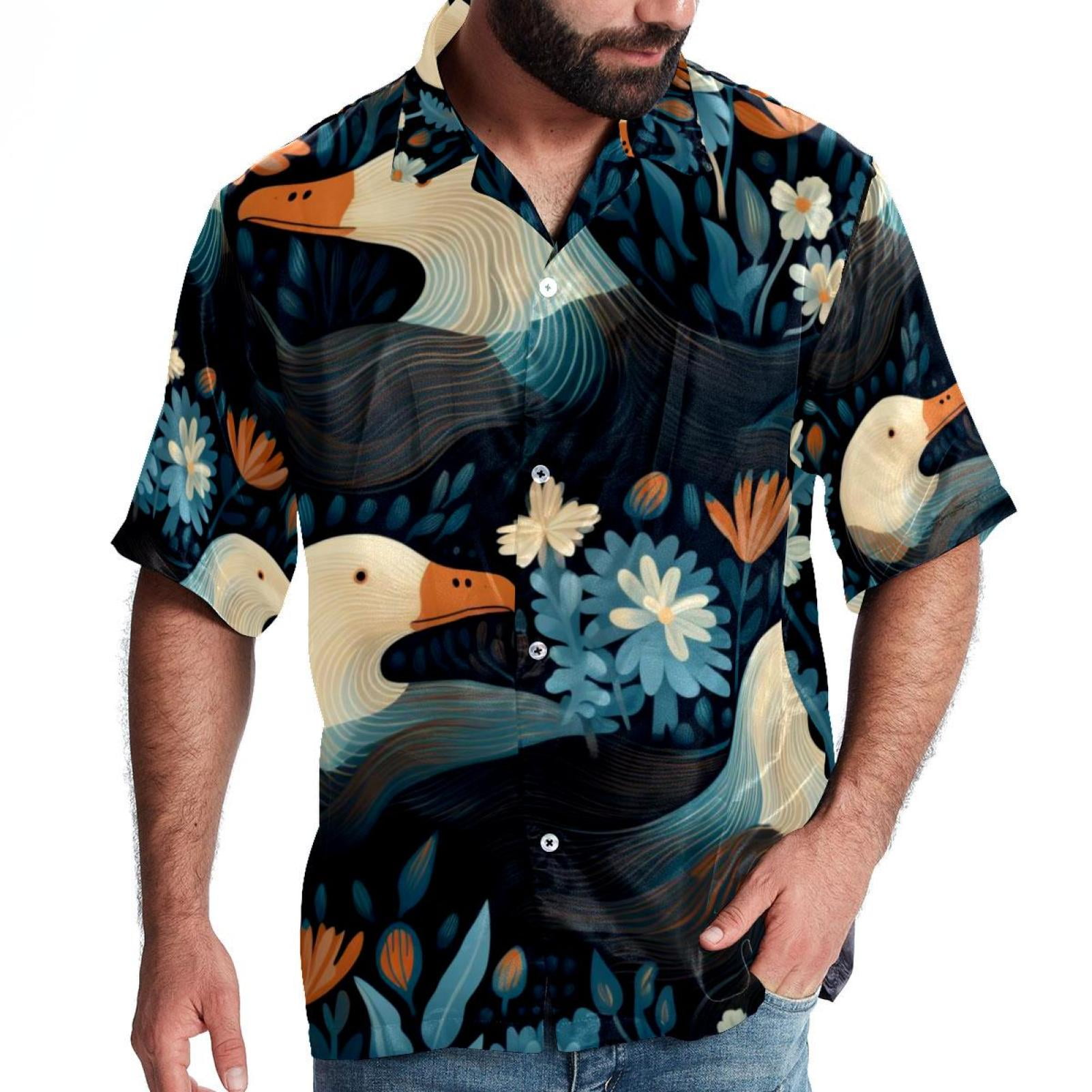 Camicia Hawaiana Uomo, Tessuto Leggero, A Maniche Corte, Con Colletto E Tasca, Stampa Tropicale