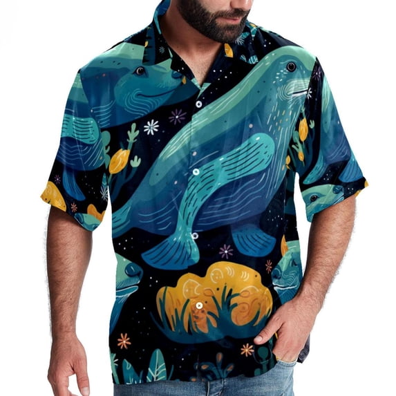 Platypus Men's Short Sleeve Poplin Shirt, Casual Printed Button Down, Summer Beach Hawaiian Shirts, Unisex