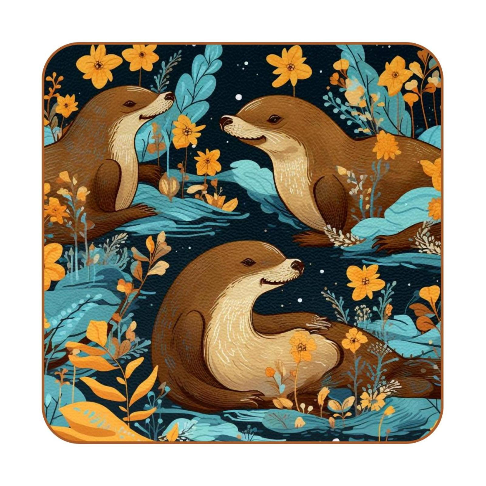 Platypus Set of 6 Square Coasters Microfiber Leather Drink Coasters