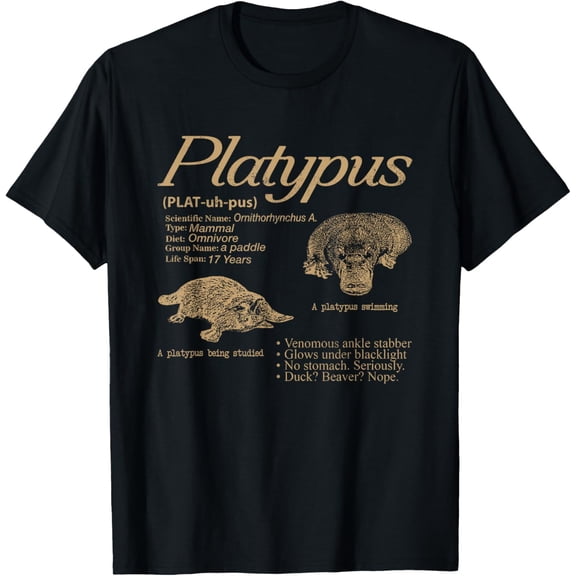 Platypus Vintage 90s Retro Animal Infographic Facts T-Shirt Tops Tee