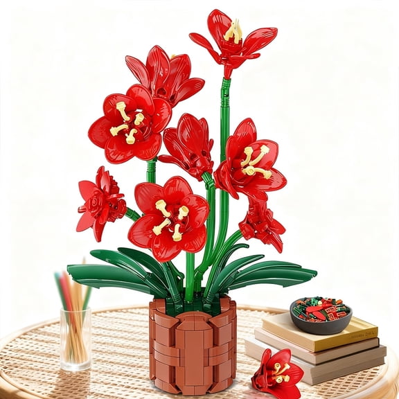 Plaxsoon 503 PCS Amaryllis Flower Building Set, Botanical Collection Building Blocks for Kids and Adults Aged 12+