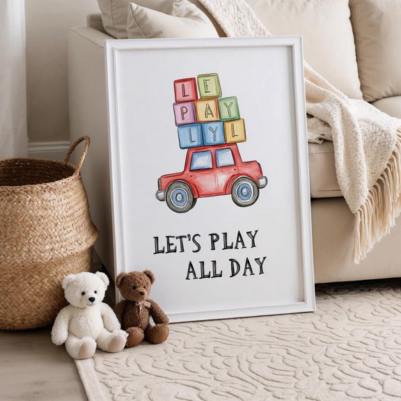 Play All Day Car Print Playroom Room Decor Transportation Wall Art, Unframed Paper Poster 8x10in
