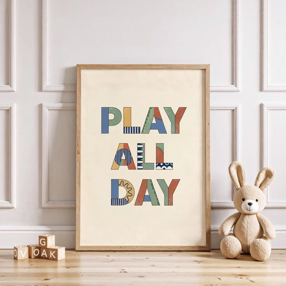 Play All Day Nursery Wall Art Print, Unframed Paper Poster 8x10in