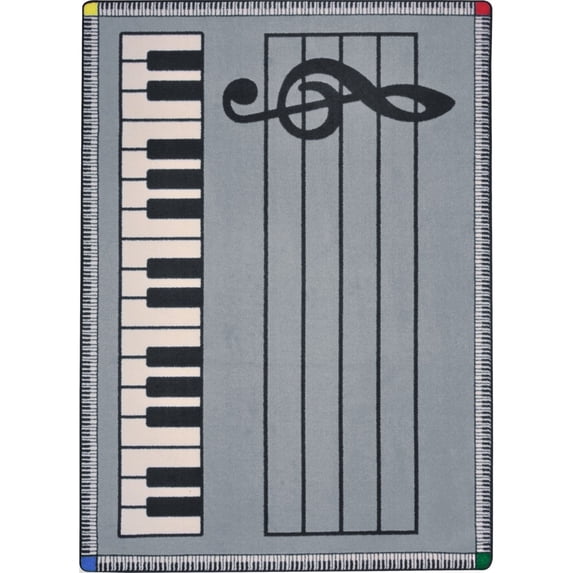 Play Along 5'4" x 7'8" Area Rug In Color Gray w/ keys