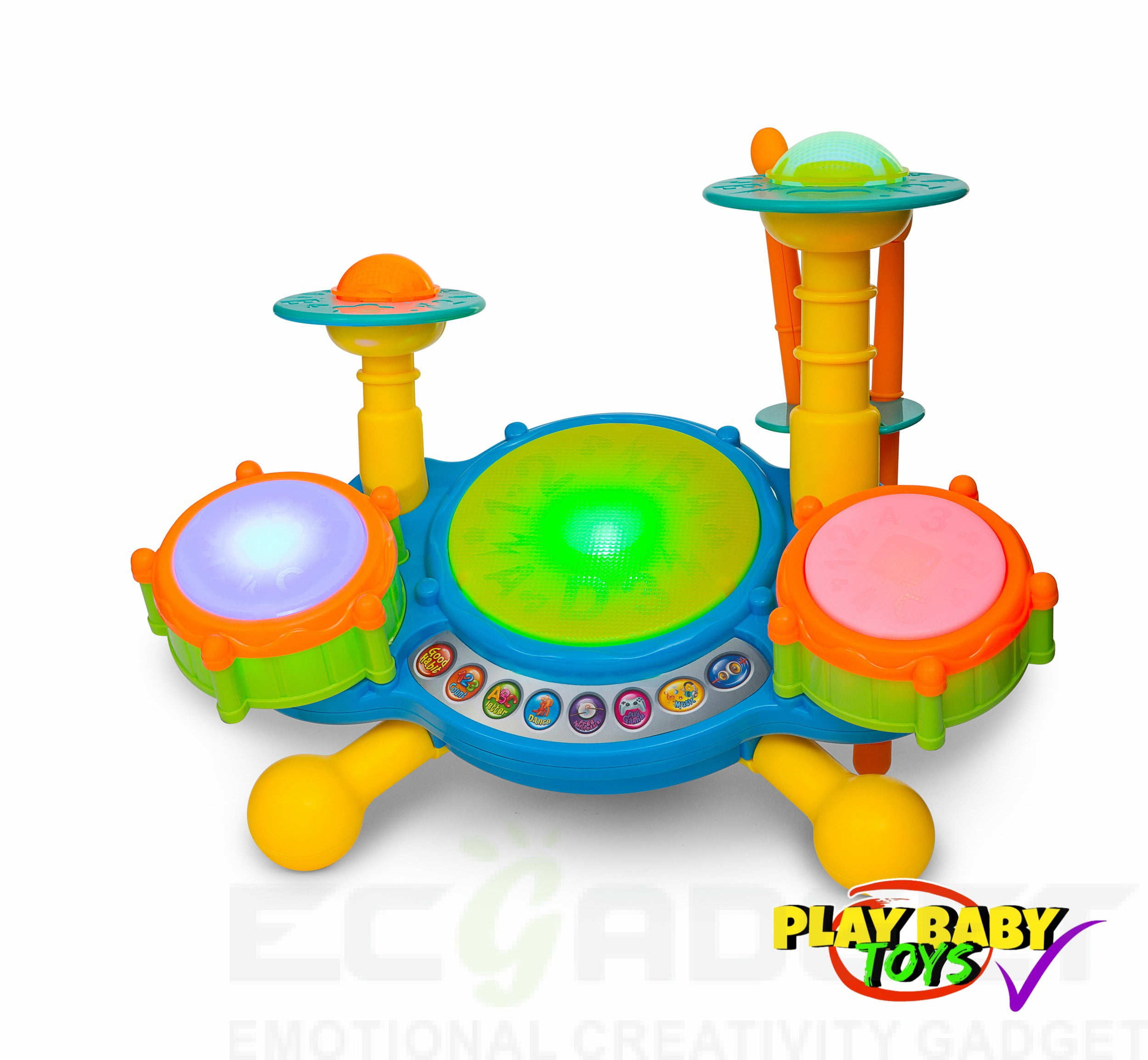 Play Baby Toys Big Beats Pre-School Jazz Drum Set With Preloaded Songs And Music With Educational Activities Like Counting And Developing A Sense Of Music Beat