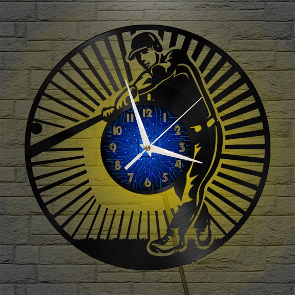 Play Baseball 12 Inch Vinyl Record Wall Clock - Silent, Creative, and Unique Clock for Living Room, Entryway, or Bedroom Decor - Perfect Gift Idea(12 inchs B with LED)
