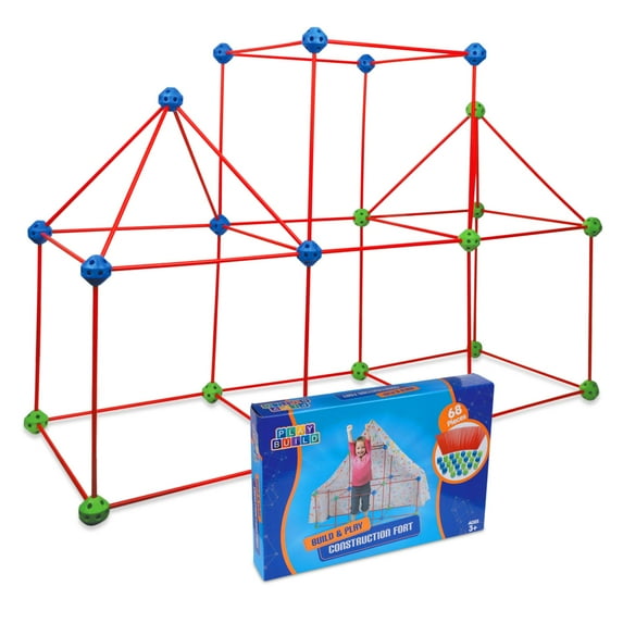 Play Build Construction Fort and Tent for Kids, Building Toys Indoor and Outdoor Playhouse for Kids with 68 Pcs, Encourages Teamwork, Stimulates Imagination, Recommended for Ages 3+
