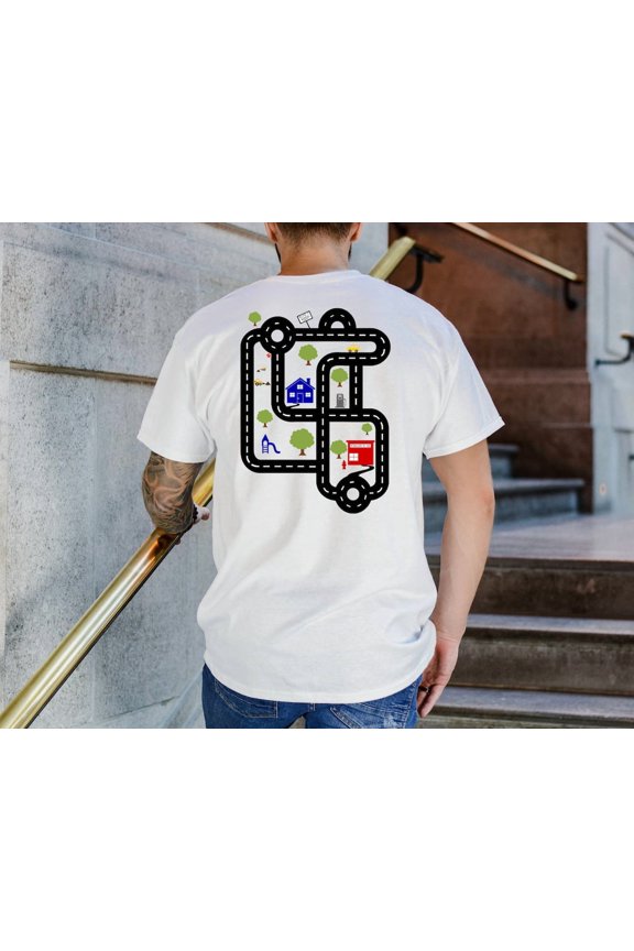 Play Car Race On Dad'S Back Shirt, Mat Road Car Race Track Tee, Dad Mom Father'S Day Family Gift, Playmat Clothes, Daddy'S Birthday Present, Full Size S-5XL