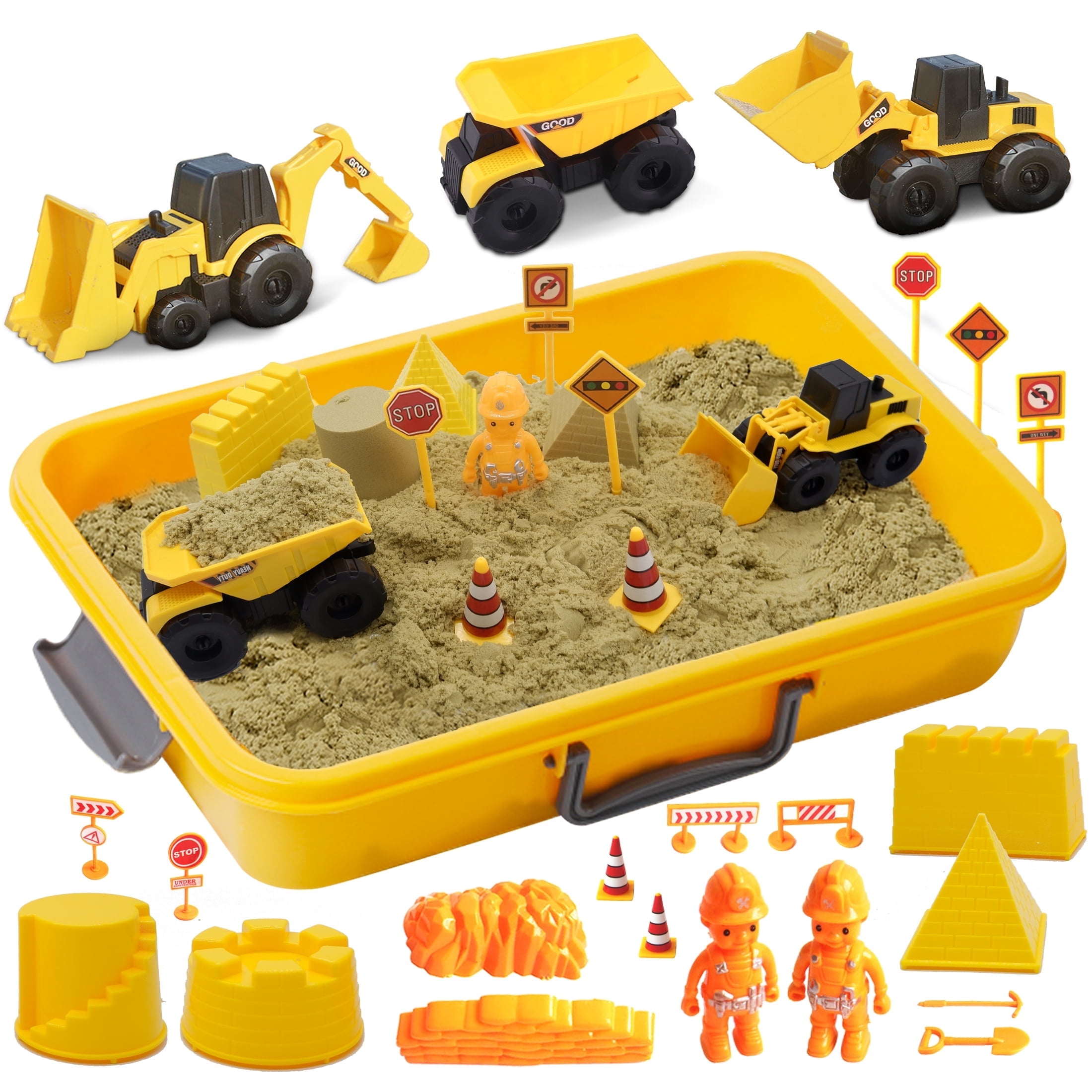 Construction Sand Kit 2lbs Sand, Trucks, 16 Toys Signs,