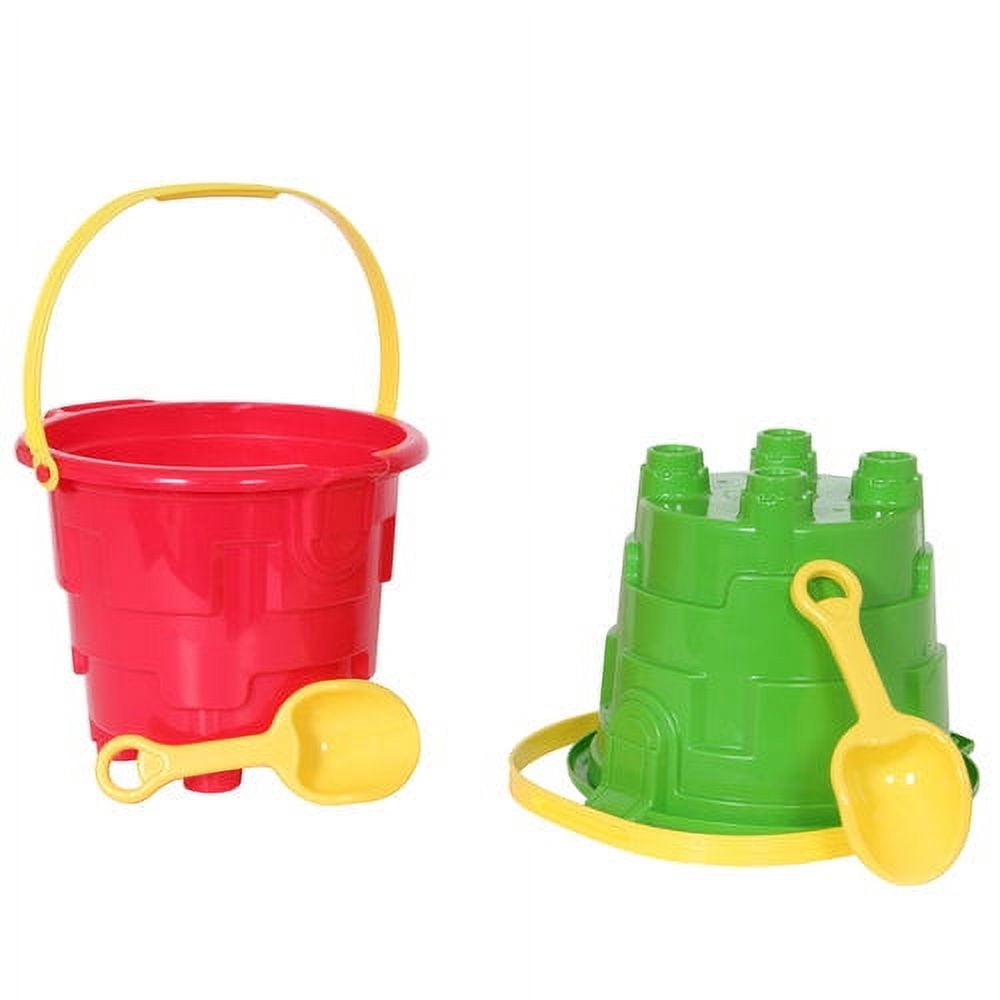 Jumbo Castle Model Beach Buckets Gear Set 7 Large Sand Pails Bucket Water  Pool Complete Gift Bundle For Kids Boys Girls Gardening Bath Toy  Environmentally Thick ABS Plastic- 2 Pack Green Blue … 