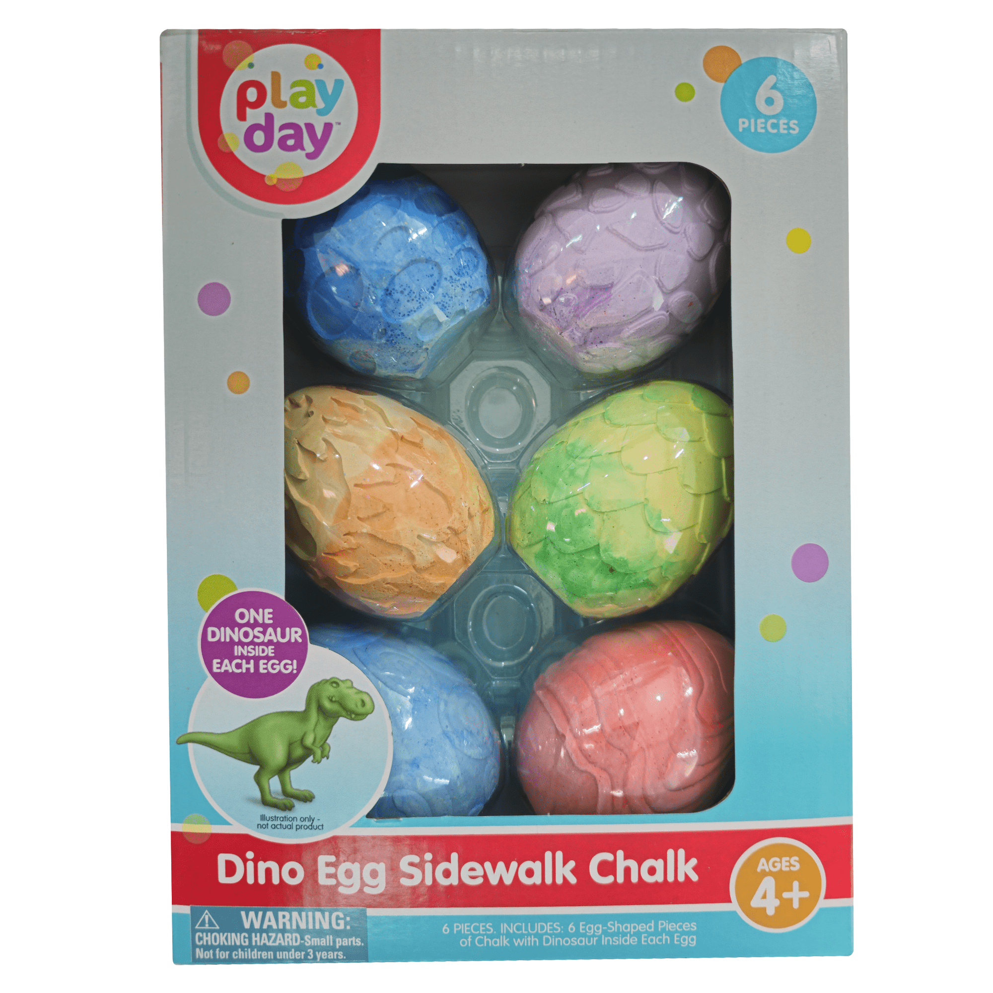Play Day 6CT Dino Egg Sidewalk Chalk, 6 Pieces