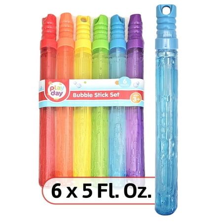 Play Day Bubble Maker Stick Toy with 30 Ounce Bubble Solution, 6 Pack, Multi Color, Child Ages 3+