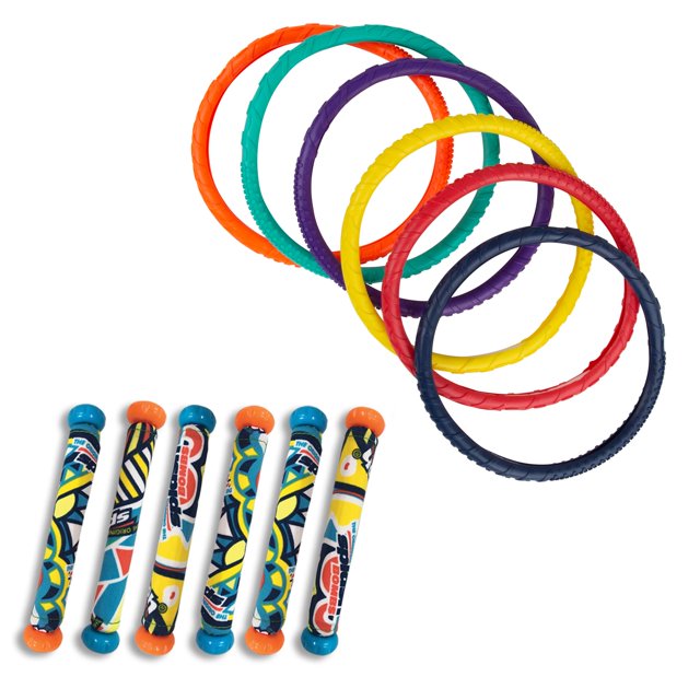 Play Day Dizzy Dive Rings and Dive Sticks, 12Piece Pool Toy Set