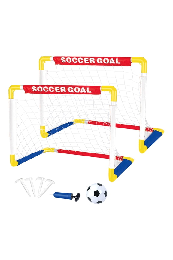 Foldable Soccer Set (2 Folding Goals, Ball, Inflating Pump, & 4 Stakes) Children Ages 3+