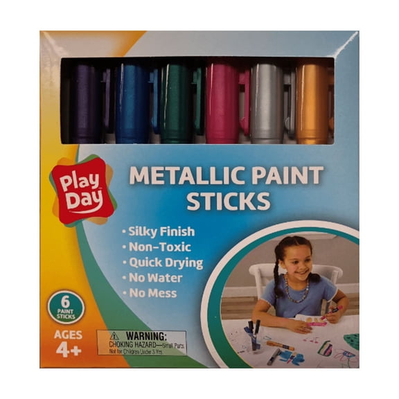 Play Day Metallic Tempura-Based Paint Sticks, Non-Toxic, 6 Colors