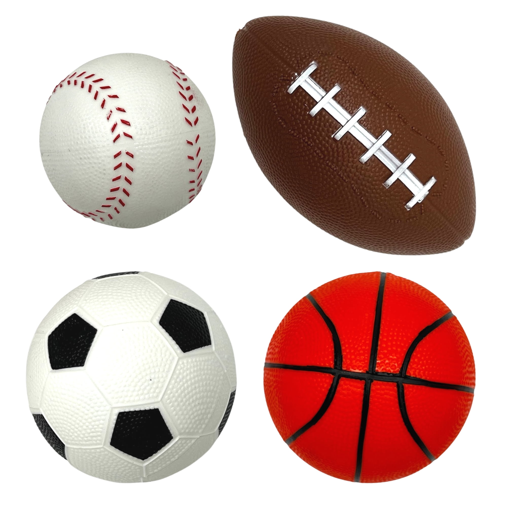 Play Day Mini Sports Balls, 4Pack, Rubber Baseball, Basketball, Football, and Soccer Ball, Ages