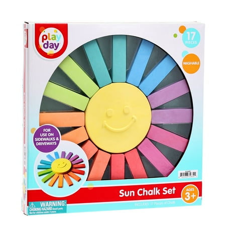 Play Day Sun Chalk Set, Multi-Color, Washable, Ages 3+, 17 Pieces