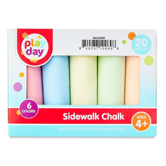 Play Day Washable Sidewalk Chalk, 20 Pieces, Assorted Colors.