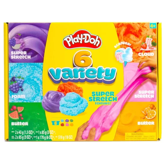 Play-Doh 6 Variety Compounds - Super Stretch, Play Foam, Butter, Cloud, Compound Packs
