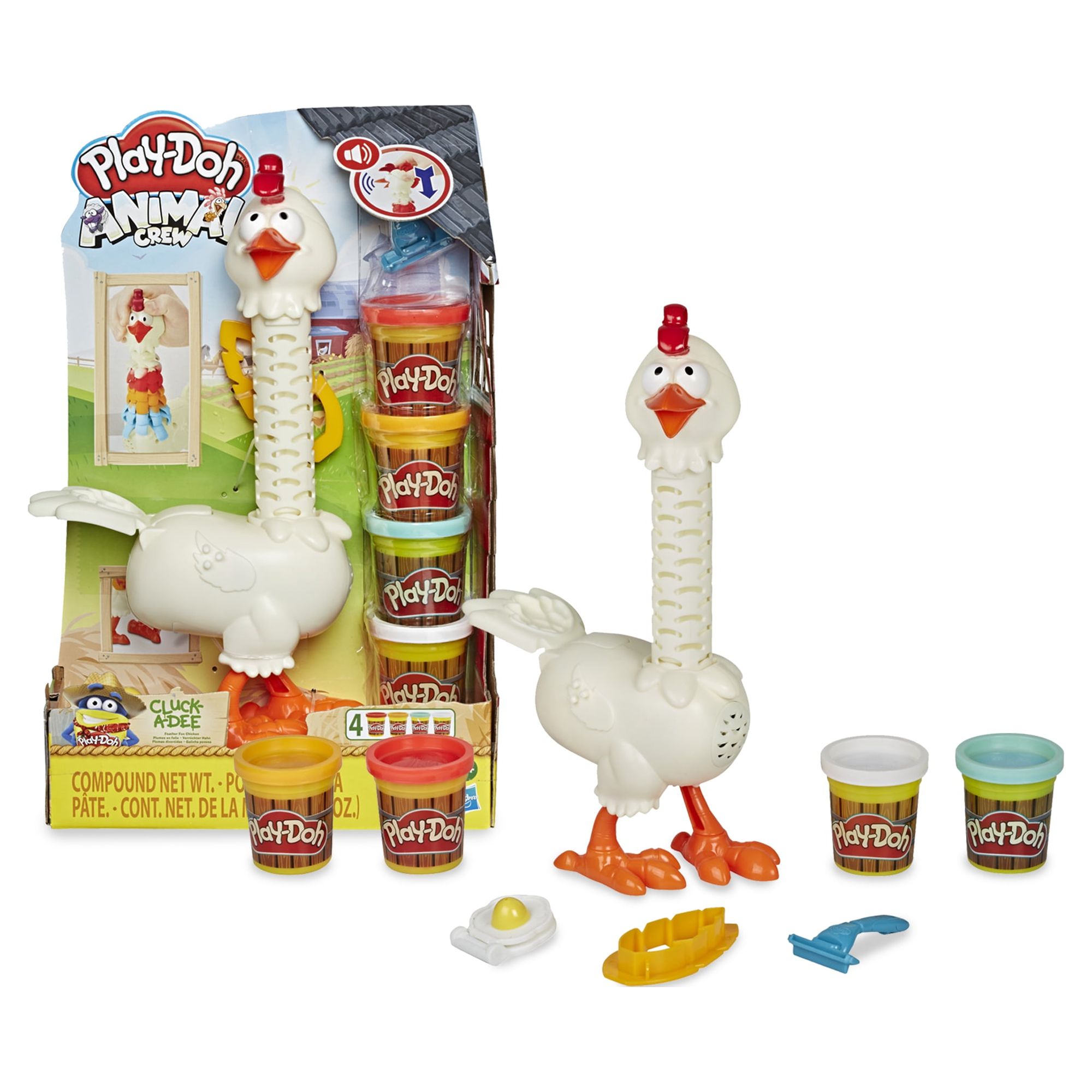 Play-Doh Animal Crew Cluck-a-Dee Feather Fun Chicken Toy Farm Animal Playset with 4 Non-Toxic Play-Doh Colors - image 1 of 11